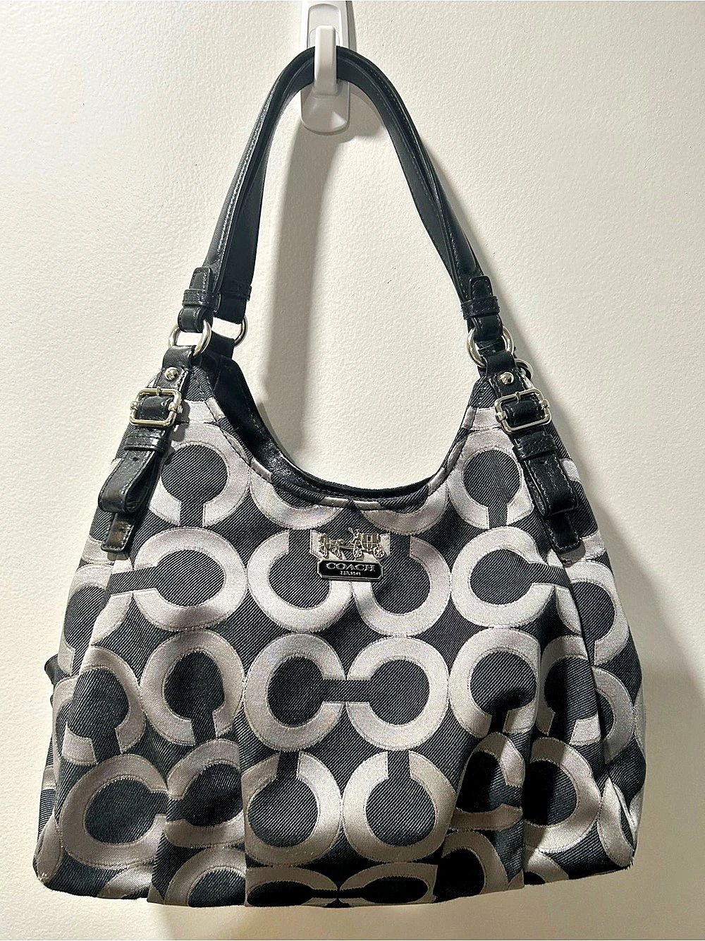 Coach Op Art Signature Shoulder Bag - Black Silver #18765